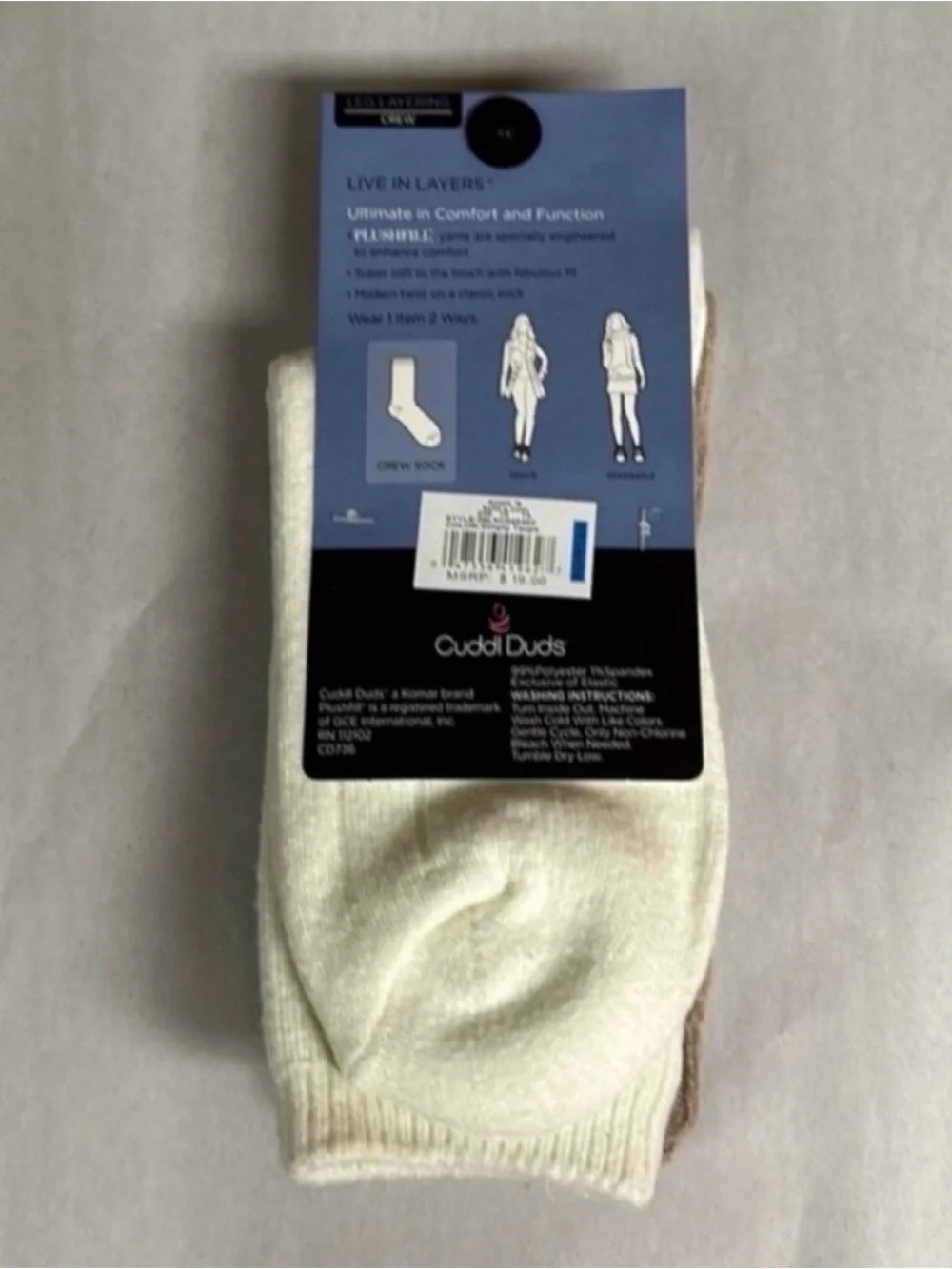 New Cuddl Duds Socks Women’s 2 Pack Tan & Ivory Soft Leg Layering Crew Casual